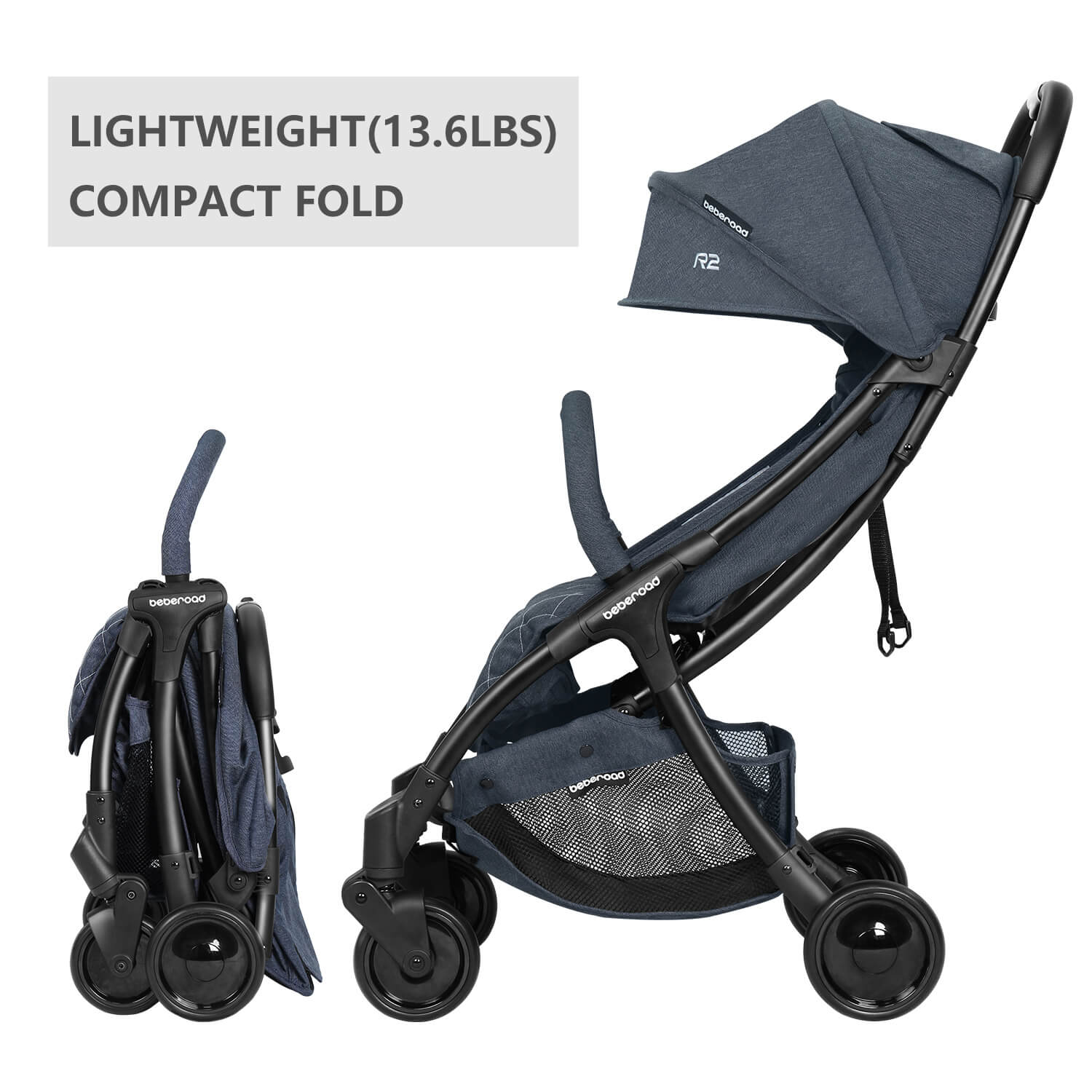 Beberoad R2 Compact Baby Stroller - Ultra Lightweight One-Hand