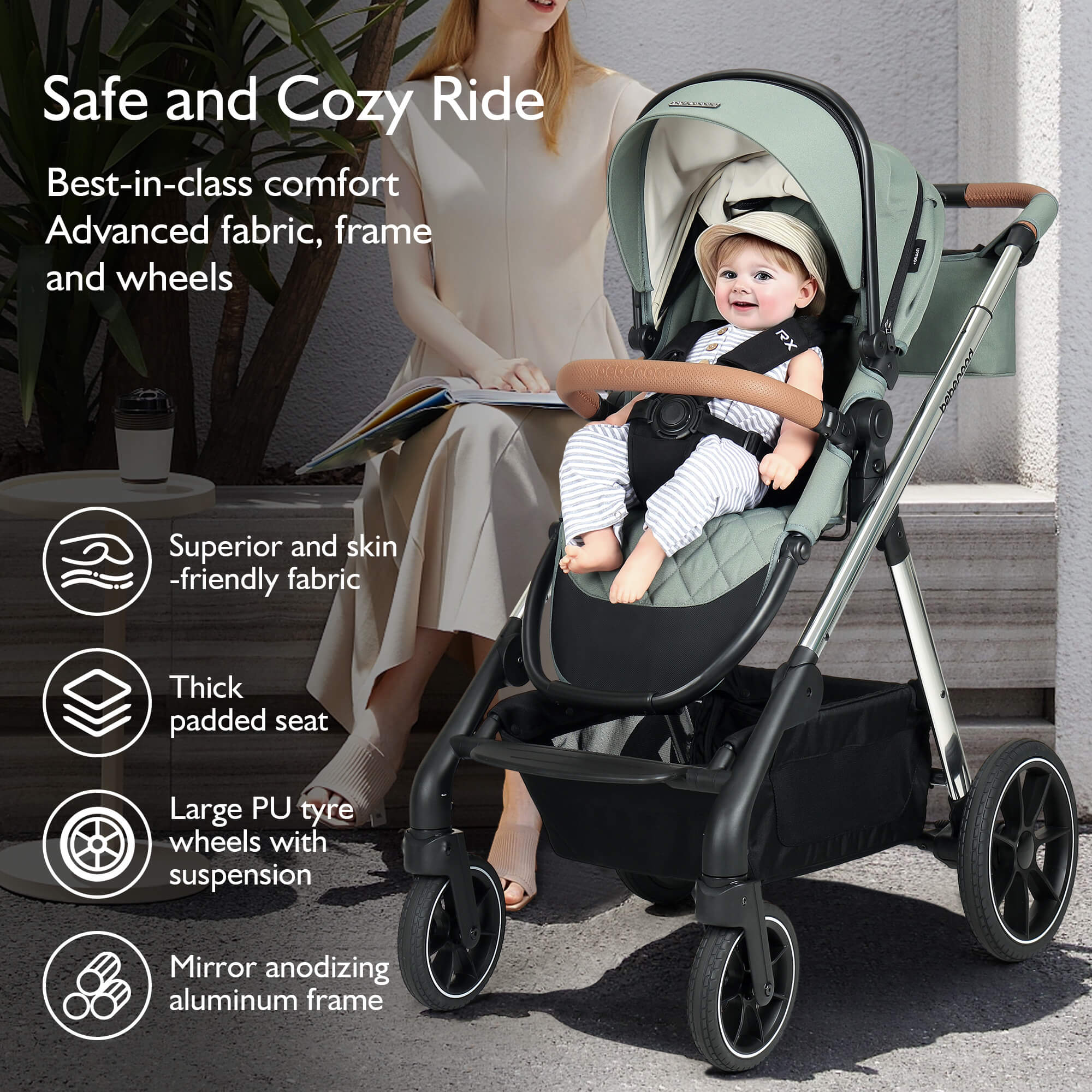 baby stroller with suspension Beberoad RX 3-in-1 Baby Stroller with Bassinet