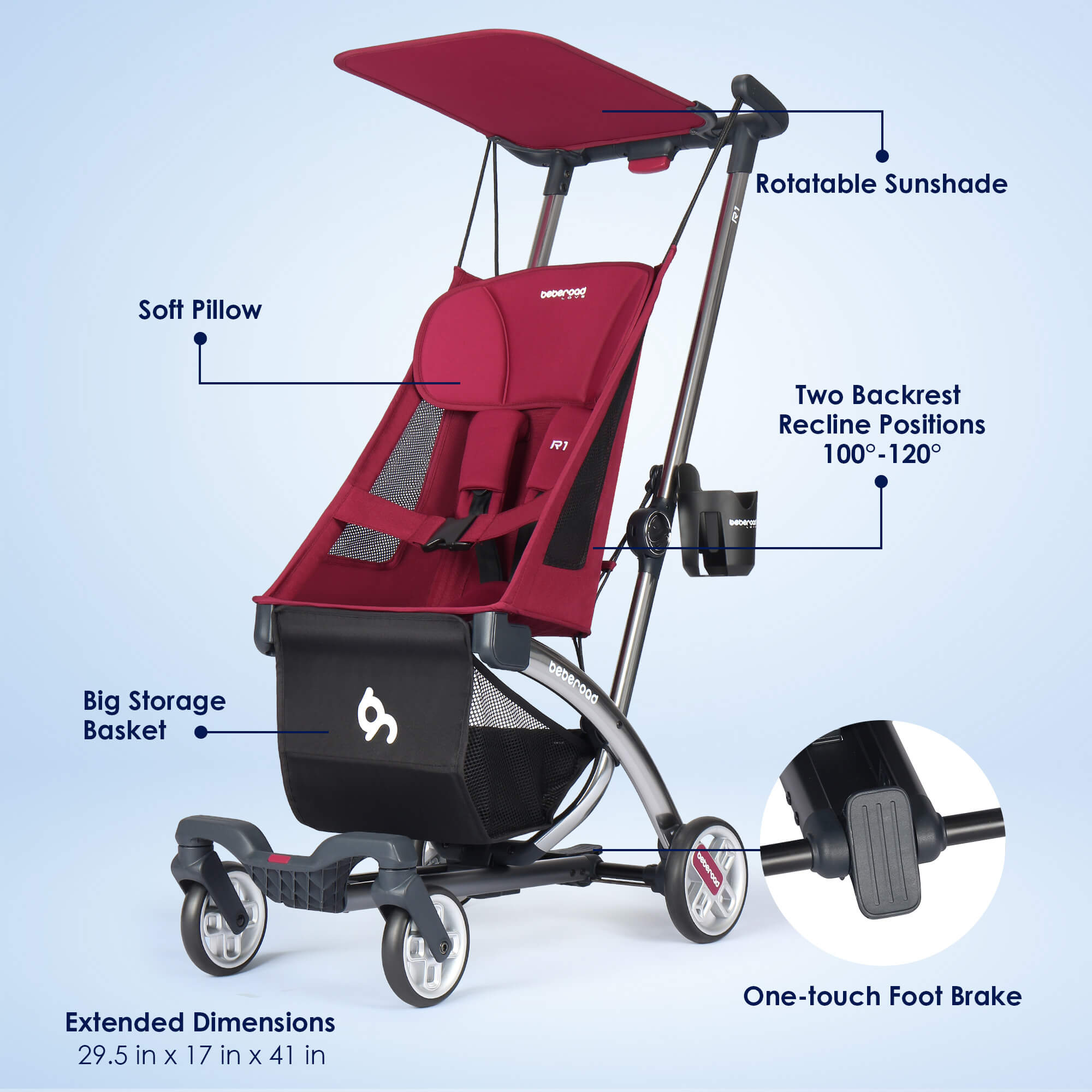 luftroller baby stroller Beberoad R1 Auto-Folding Baby Stroller | Ultra Lightweight 11.5lbs